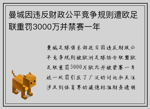 曼城因违反财政公平竞争规则遭欧足联重罚3000万并禁赛一年