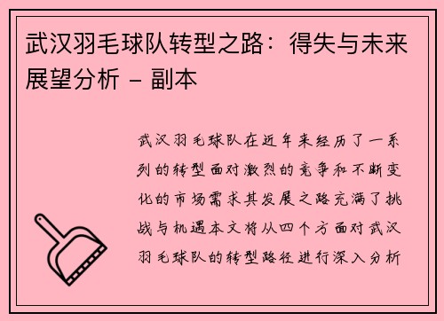 武汉羽毛球队转型之路：得失与未来展望分析 - 副本
